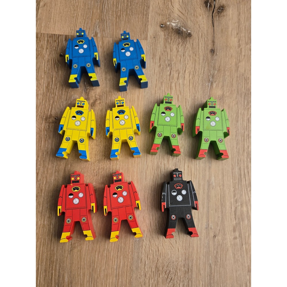Schylling Wooden Stacking Robots Balancing Blocks Set of 9 Retro Toy Figures